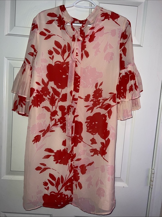 Sharagano Dresses & Skirts - Sharagano Pink Dress with Red Floral Print